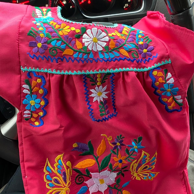 Embroider Children Tehuacan Dress - Mexican Dress -5 De Mayo