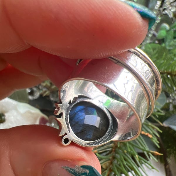 Labradorite Stars and Moon Fidget Ring | Sterling Silver Spinner Ring ...