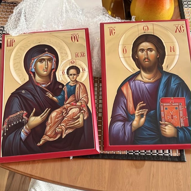 ポプラの木に置かれた全能の神イエス・キリストの正教会のイコン