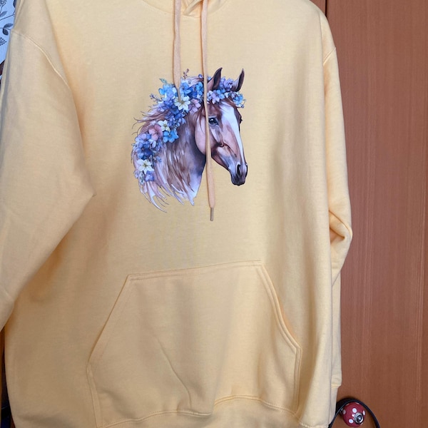 Neon Floral Horses Hoodie for Women (USA Size)