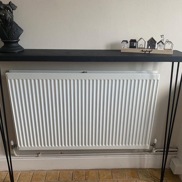 Solid Oak Hand-made Console Table With Black Three Pin Hairpin Legs ...