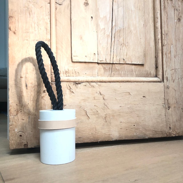 White Cylinder Door Stopper Heavy Concrete Door Stop Gift 