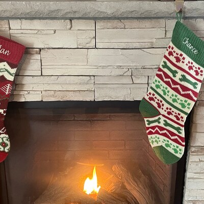 Knitted Christmas Stockings Red IVORY Green Fun Snowflake Family With ...