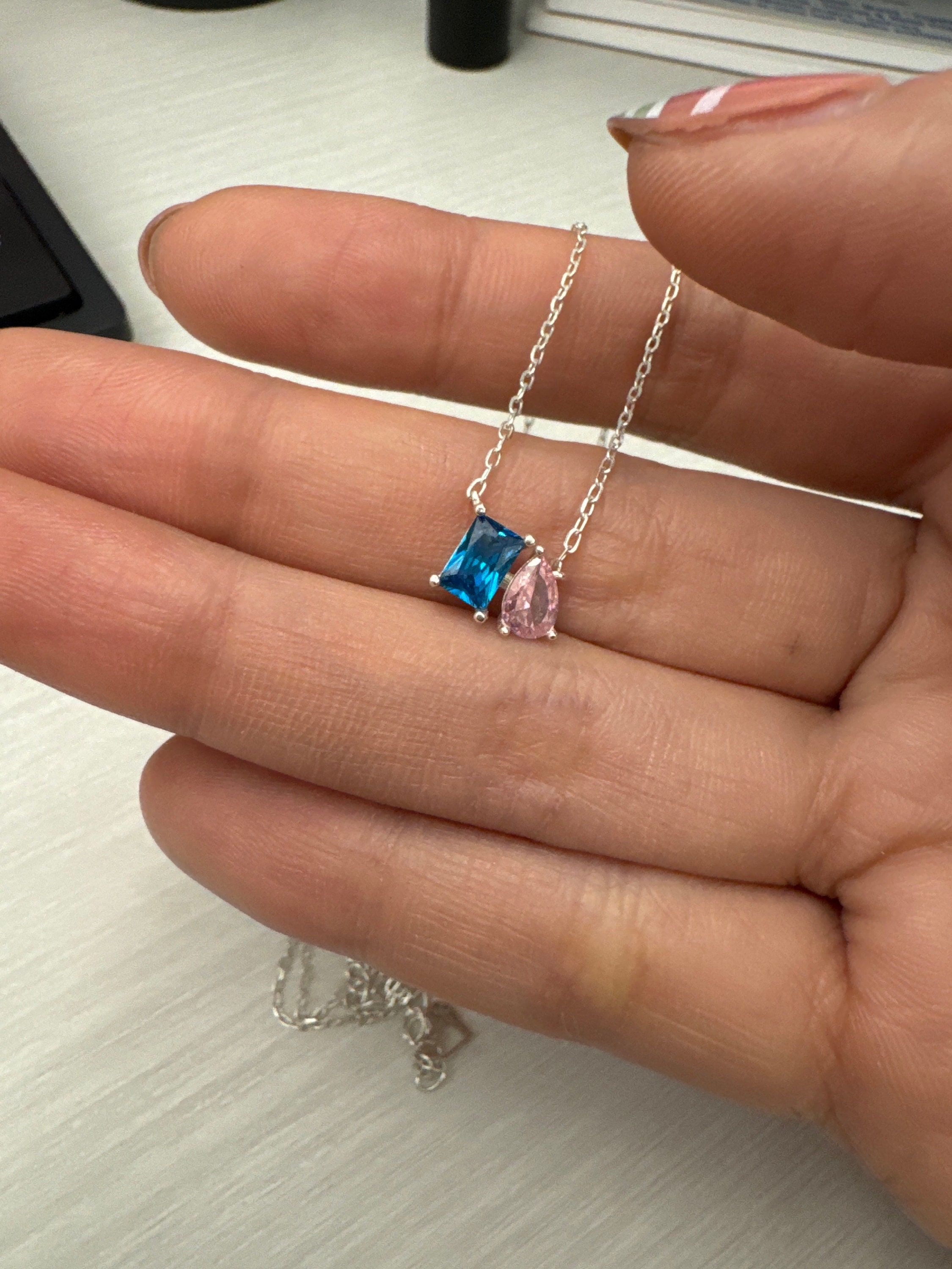 Toi et Moi Gemstone Necklace by Caitlyn Minimalist • Emerald & Pear Cut Birthstone Necklace • Personalized Jewelry • Gifts for Mom • NM140