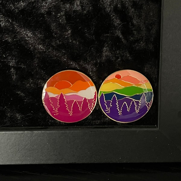 Lesbian Pride Enamel Pin: Subtle Sunset Mountain Landscape Design ...
