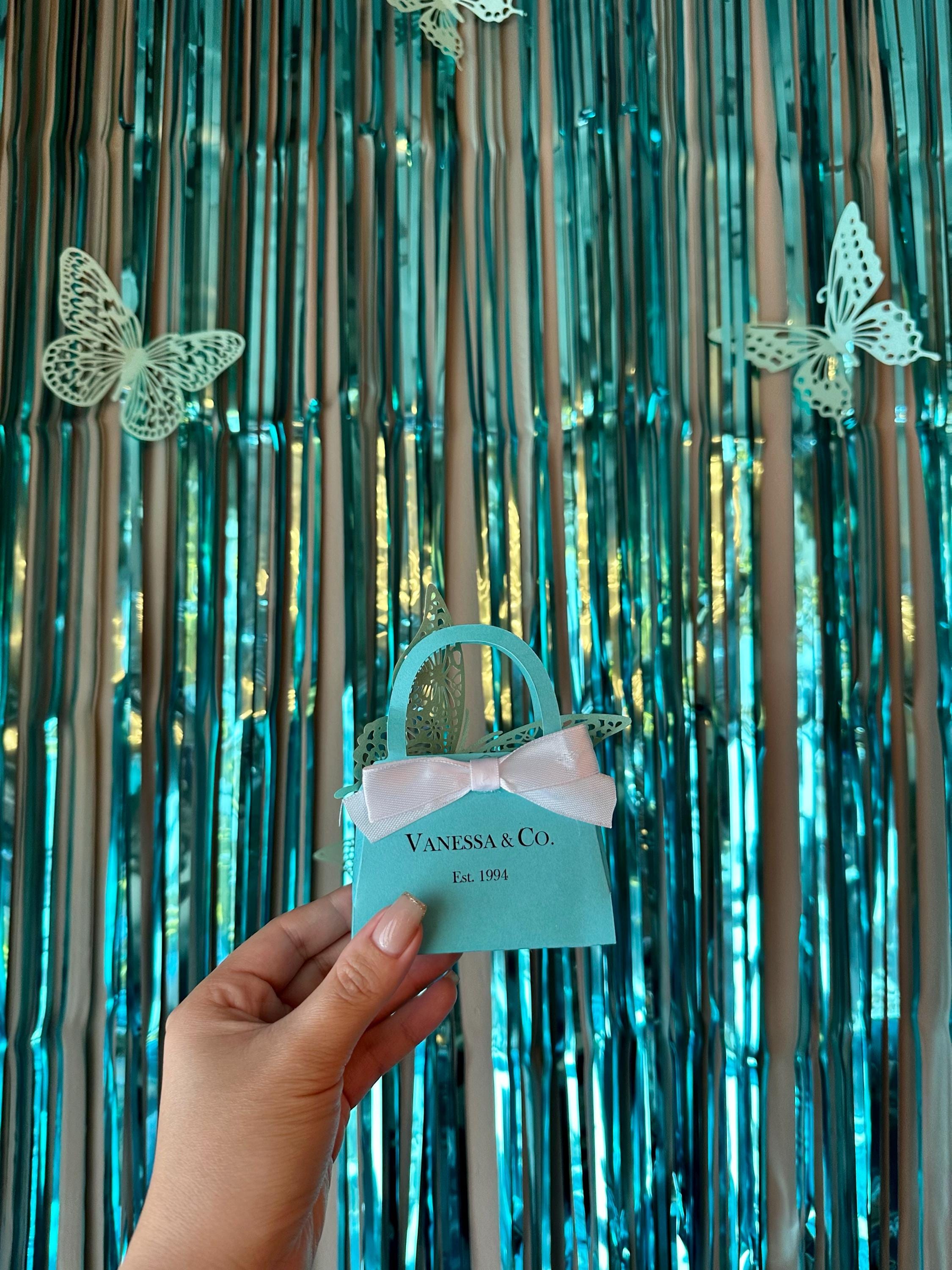 Personalisierte Mini-Geldbörse, Rotkehlchen-Ei-Farbe mit weißer Schleife. Babypartys, Brautpartys, Verlobungen, Sweet 16, Hochzeitssüßigkeiten, 10er-Set