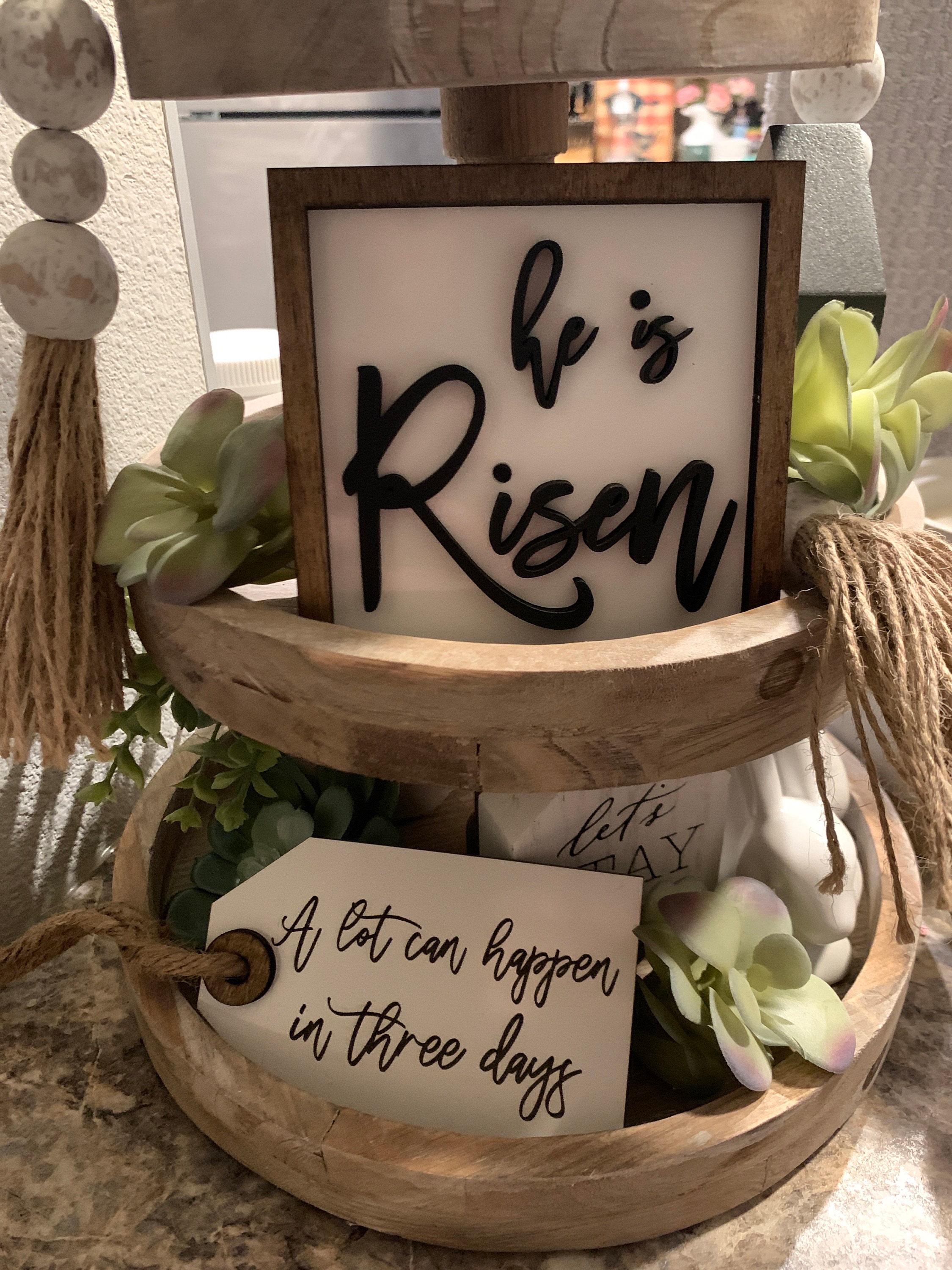 He is Risen Tier tray set, Easter tier tray set, Easter tier tray decor