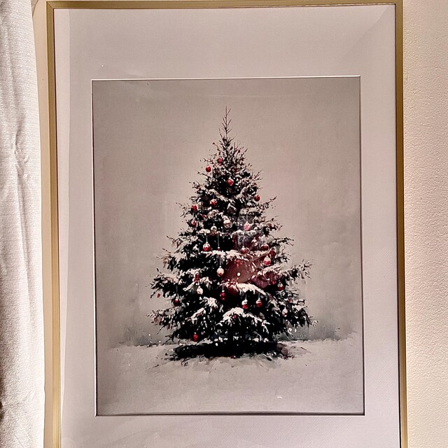 クリスマスツリーのヴィンテージアート ヴィンテージクリスマスツリープリント、冬の常緑樹の絵画