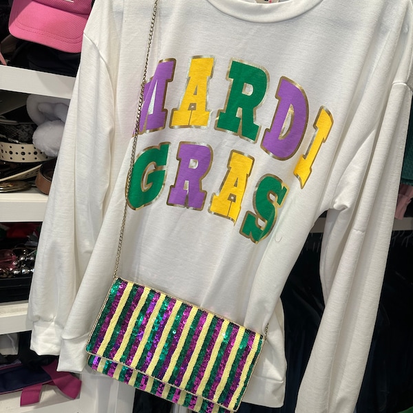 Prep Obsessed Wholesale Mardi Gras Stripe Sequin Clutch