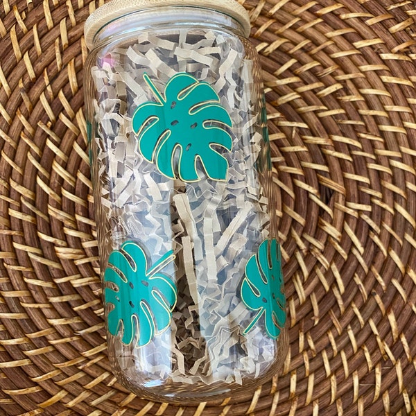 Monstera Leaves Libbey Glass Can Wrap - Boho SVG - Digital Download SVG ...