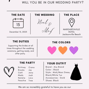 Bridesmaid Info Card Canva Template Bridal Party Info Card - Etsy