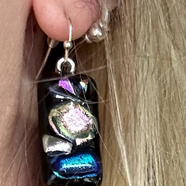 Elle Silver Drop Earrings in Dichroic Glass main image 1