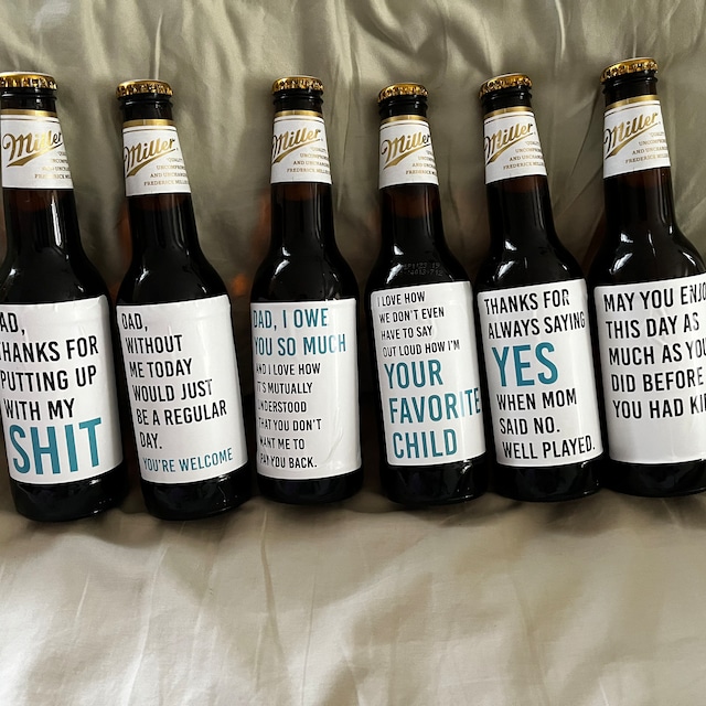 Funny Father's Day Beer Labels Gift for Dad Present 6 Pack Beer Bottle  Stickers Favorite Child Putting up With Shit 7002 