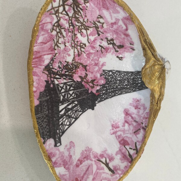 Blue Toile Decoupaged Sea Shell Used for Trinket Dish or Jewelry Dish ...