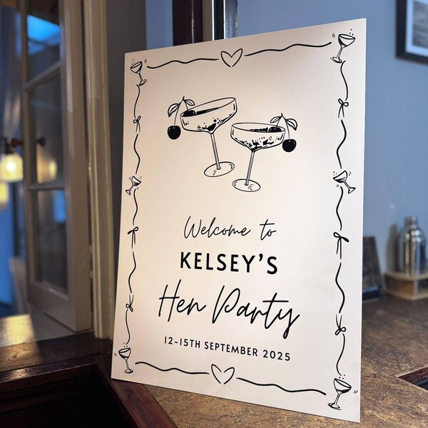 Custom Hen Do Sign Pink and Red Bows Cherry on Top Theme Hen — free download
