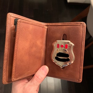 Police Badge Wallet All Leather Universal Fit-Saddle Brown