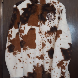 Adult. True Size Fit. Sherpa Pullover. Cow Print. With Pockets. Monogram. Extra White Interior Lining on the Inside. Etsy