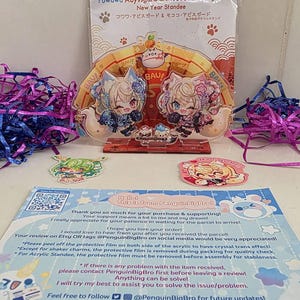 FuwaMoco New Year Acrylic Standee - Hololive Advent [Fanmade] VTuber, Fuwawa Abyssgard, Mococo Abyssgard, Twins, 3 Layers Acrylic Stand