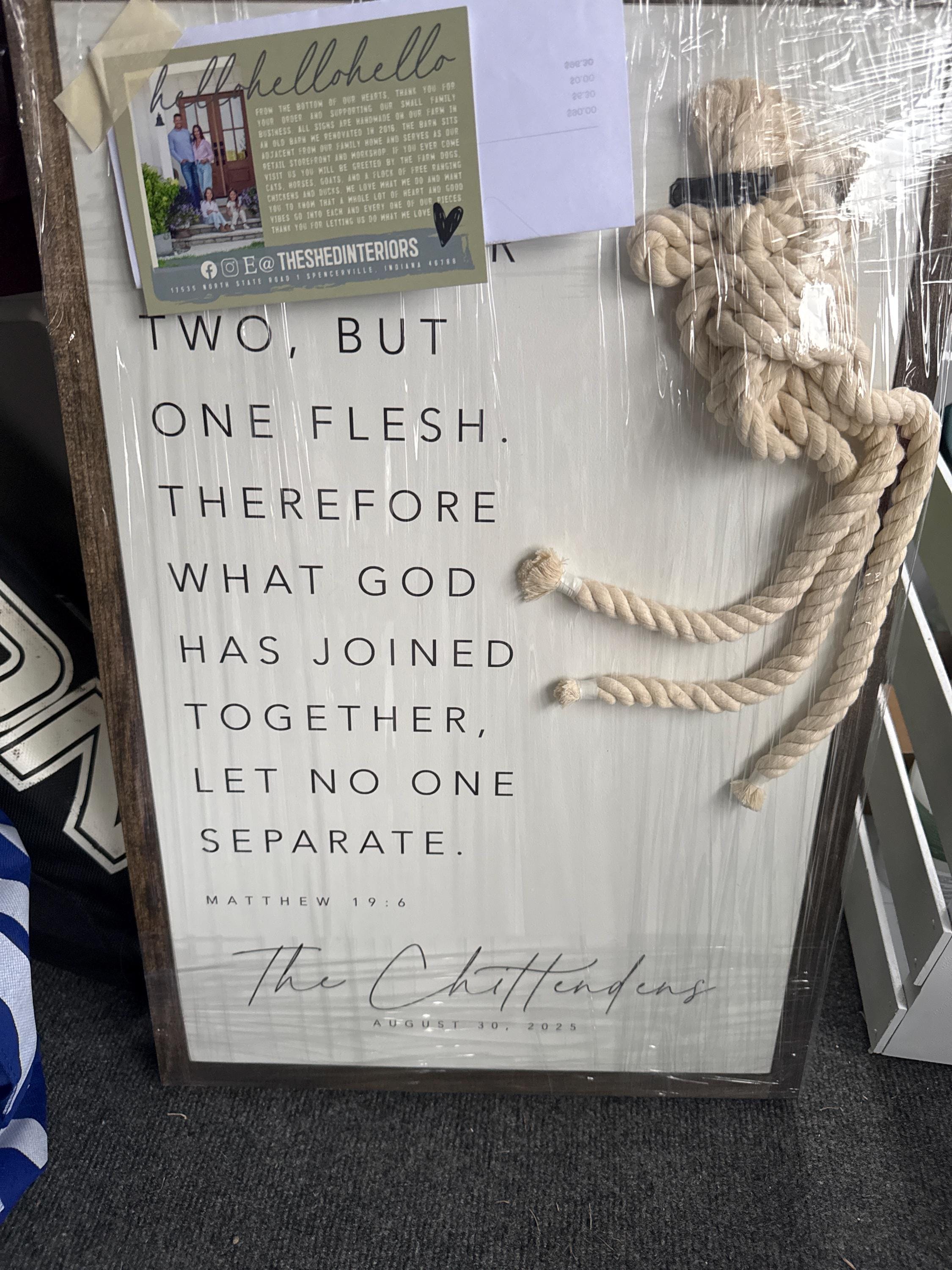 Matthew 19:6 They Are No Longer Two A Cord Of Three Strands Is Not Easily Broken Established Framed Wood Sign Wedding Unity Ceremony Gift