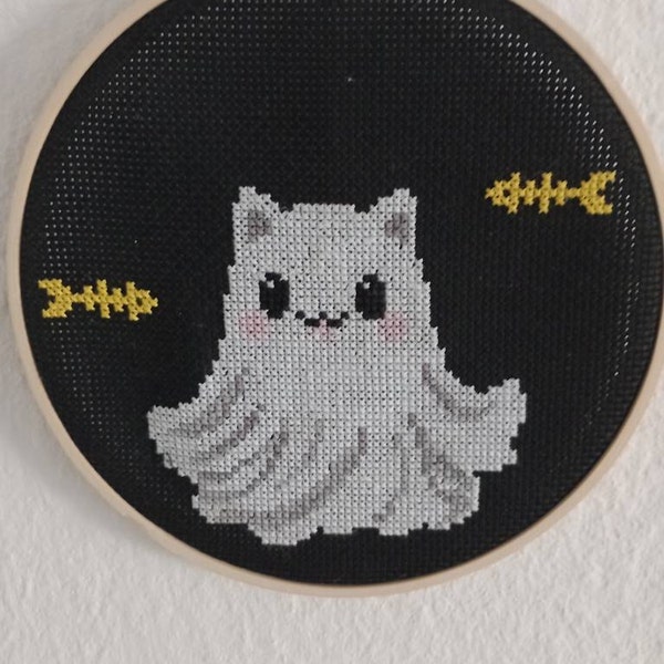 Cat Ghost Cross Stitch Pattern PDF - Cute Funny Easy Small Halloween ...