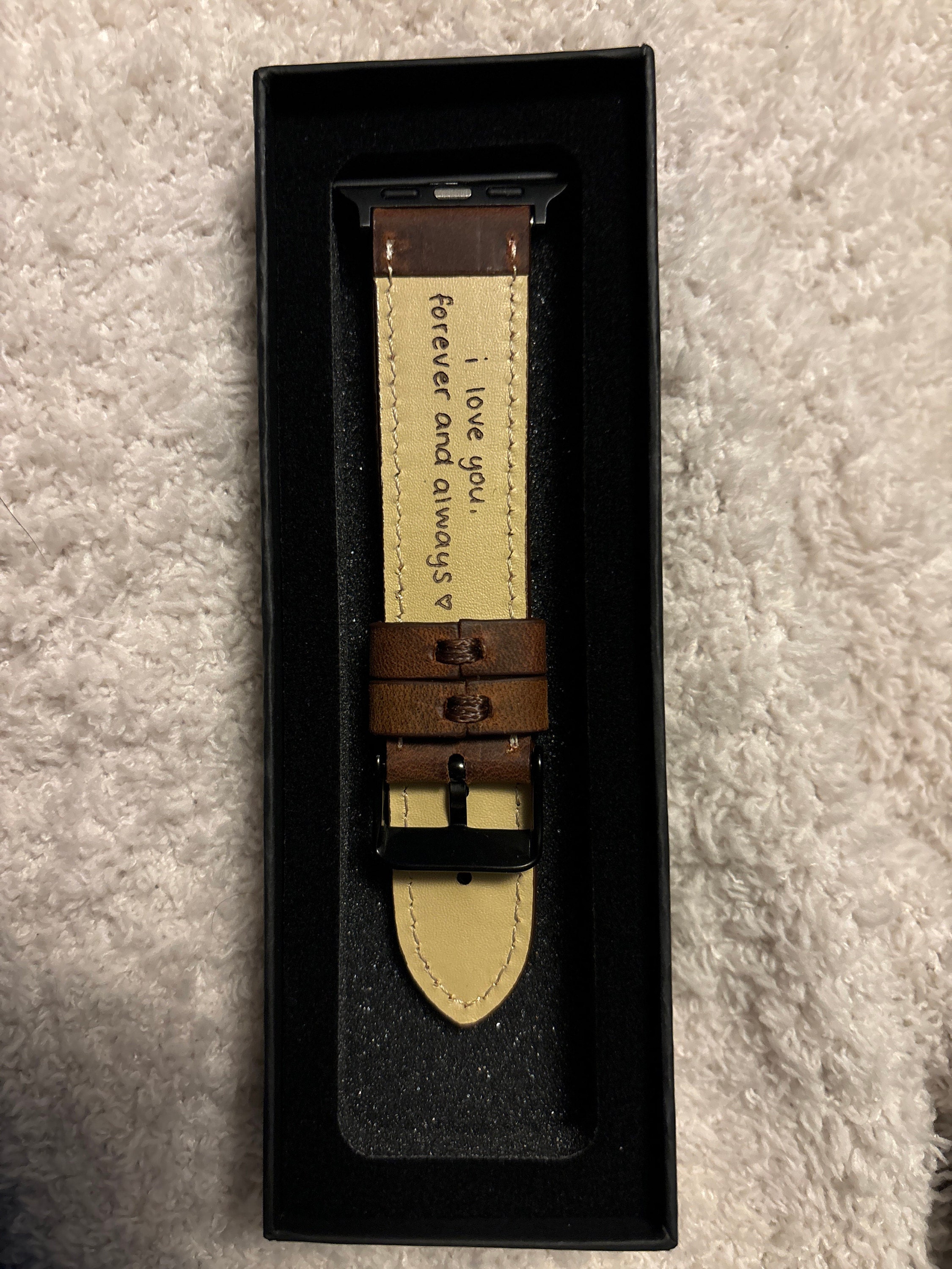 Vatertagsgeschenk vom Sohn, Apple Leder Uhrenband, personalisiert, Ihre Handschrift eingraviert, Geschenk für Ehemann, Jubiläumsgeschenk, Geschenk für Ihn