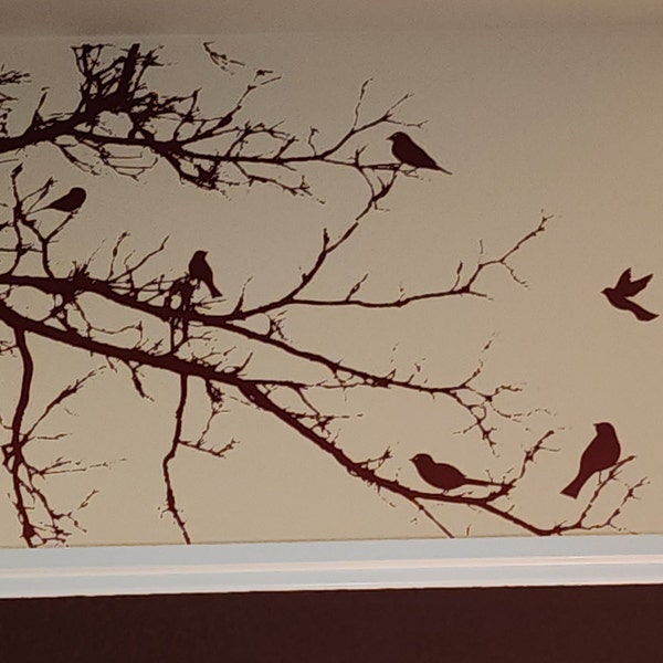 Birds on Tree Branch Vinyl Wall Decal Sticker. Bathroom / Bedroom Home ...