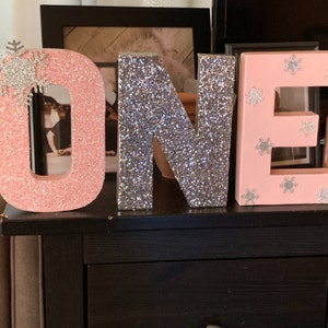 Pink & Silver Glitter Stand up one Letter Sign-first Birthday-photo ...