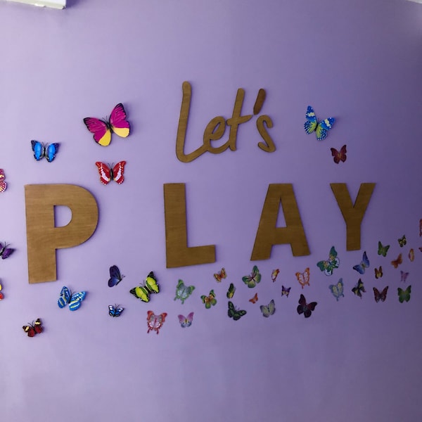 Let's PLAY Wall Sign - Children's Playroom Decor - Bedroom, Nursery Interior Wall Art Design - Etsy