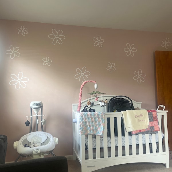 Daisy Wall Decals - Floral Nursery Decor, Kids Room Wall Art, Removable ...