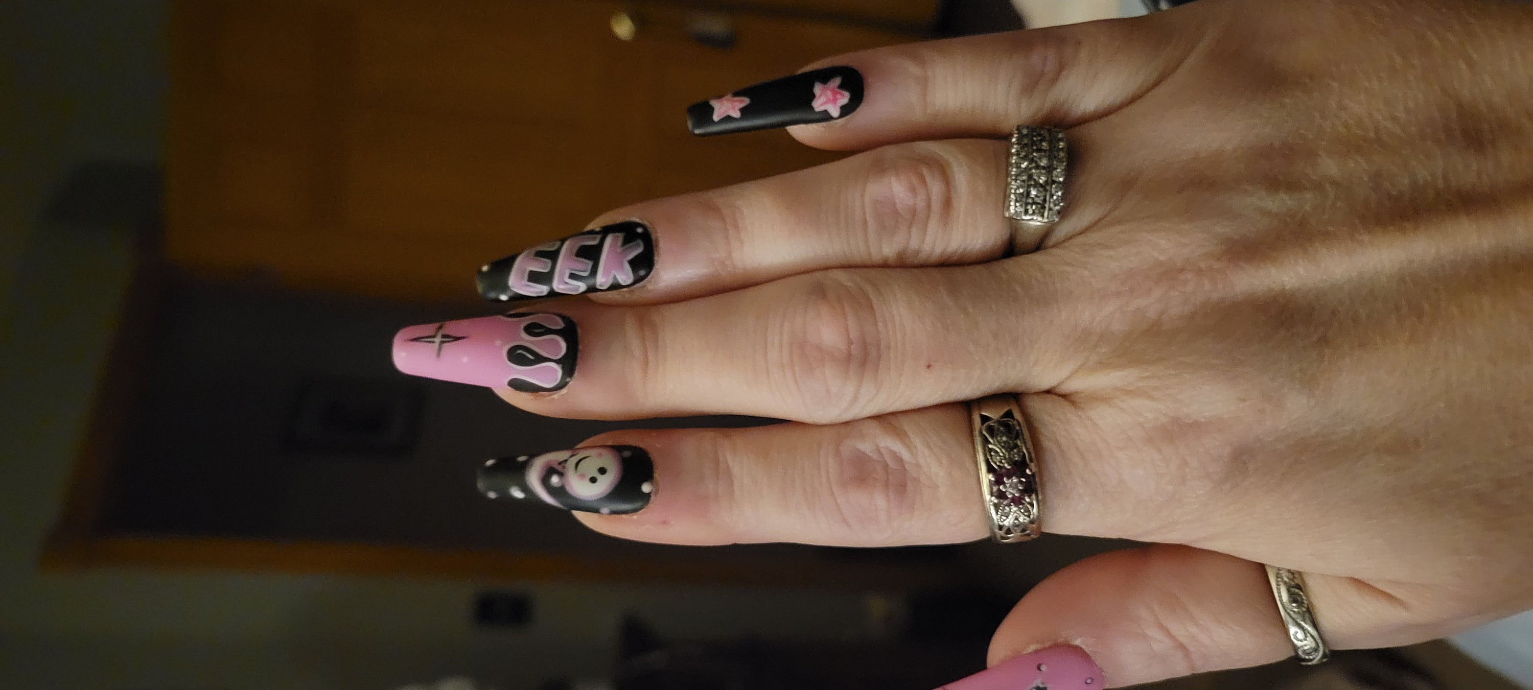 Midnight Magic Fake Nails | Black Pink Halloween Special Press On Nails Stiletto | Hand-made Glue On Nails | Luxury Fake Nails HA4
