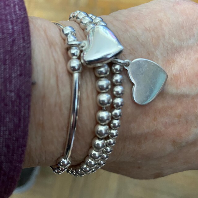 925 Sterling Silver Tube Bracelet W Silver Heart, Sterling
