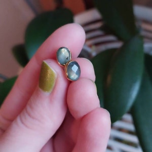Customer photo, Rainbow Labradorite Stud Earrings in Rosecut