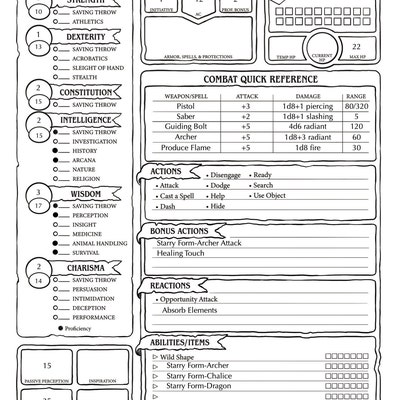 Custom / Multiclass Character Sheet D D 5e Etsy