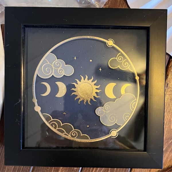 3D Moon Phases and Sun Shadow Box, Celestial Shadow Box, Stars 3D SVG ...