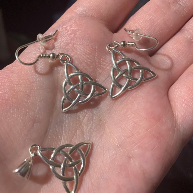 Set Di Gioielli Celtico: Collana E Orecchini Pendenti In Argento Sterling Con Nodo E Zirconi, Ipoallergenici - 4