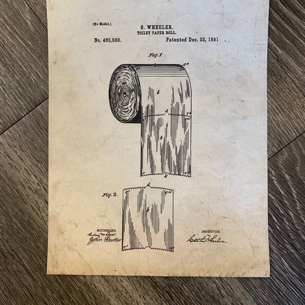 Toilet Paper Roll Patent Print Poster - 1891 - Historical Vintage Wall ...