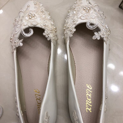 The Perla Ivory or White Flat Wedding Shoes-bridal Flats Shoes Custom ...