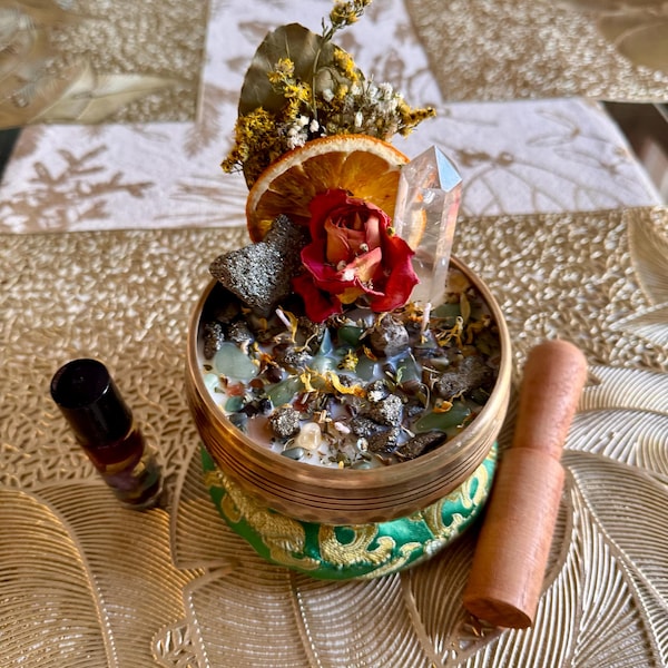 Abundance Intention Candle Packed With Crystals, Herbs and Flowers ...