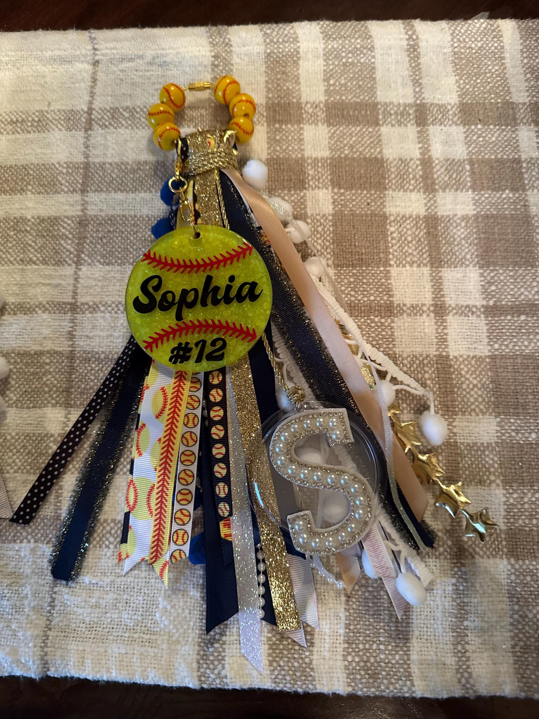 Custom, Glitter Softball Keychain/Bag Tag