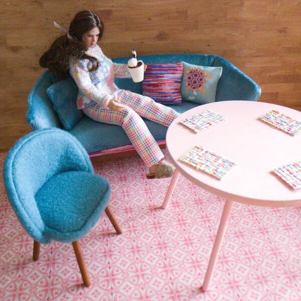 Modern Dollhouse Sofa, 1:6 Scale Sofa for 12” Dolls, Gift for Girls ...