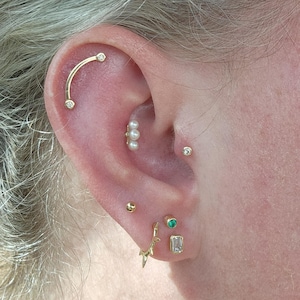 14k Gold Daith Earring, Double Daith Hoop, Diamond Piercing, Geometric Daith Clicker, Cartilage Earrings, Solid Gold Helix, Dangle Cartilage