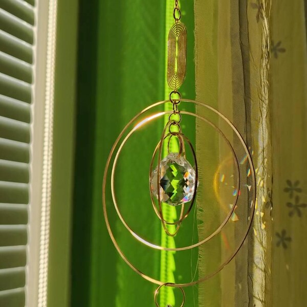 Geometric Gold Hoop Suncatcher Crystal Window Prism Rainbow Maker Boho ...