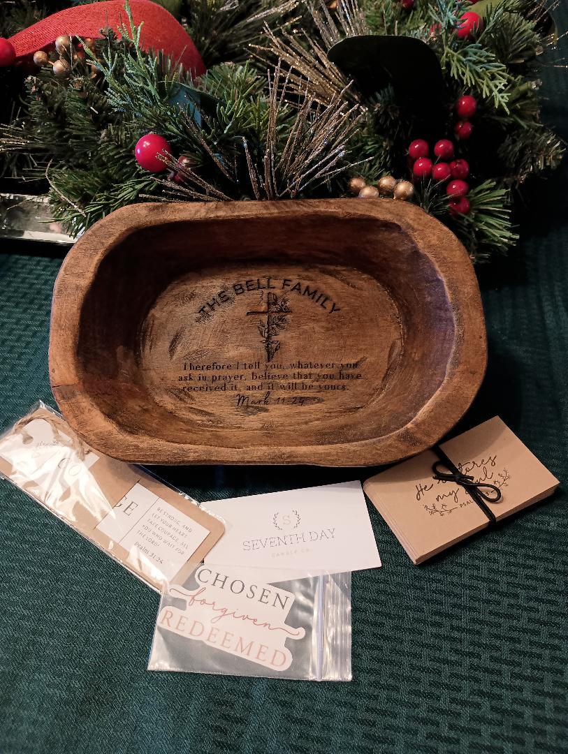 Mark 11 Personalized Small Prayer Bowl | Dough Bowl | wood prayer bowl | Custom Prayer Bowl | Rustic Catch All Tray | Personalized Gift