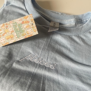 Custom Astrology Embroidered Baby Tee, Personalized Starsign Shirt, Womens Zodiac Gift, Cute Summer Tshirt, Baby Tee y2k