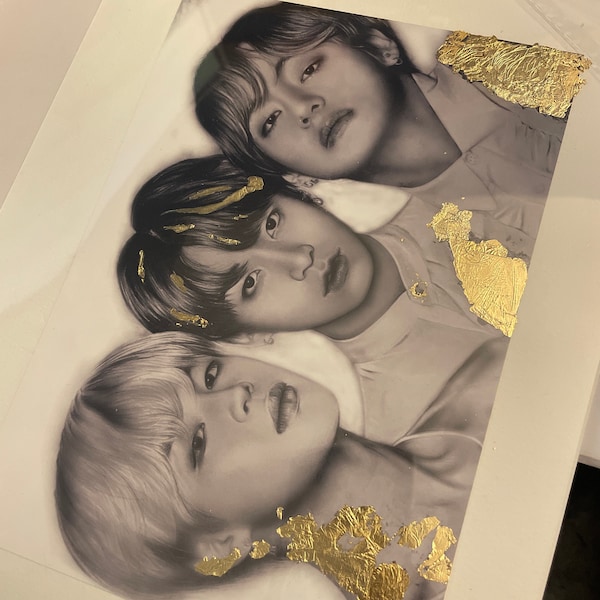 BTS Jimin, Jungkook & Taehyung Pencil Drawing : PRINT From Original ...
