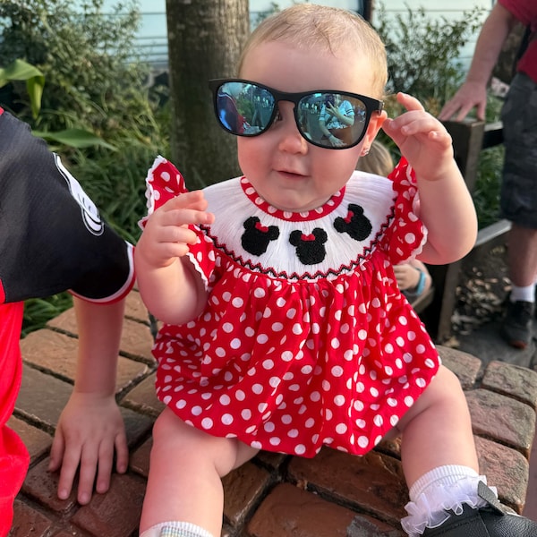 Anavini Baby Girls Red Check Smocked Mouse Ears Romper
