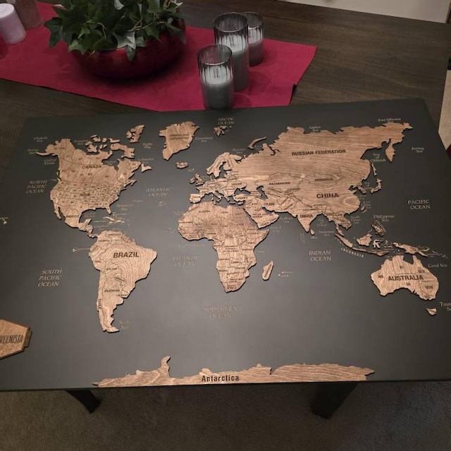 3D世界地図、コルク製世界地図ウォールアート、木製世界地図プッシュ