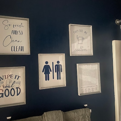 Navy Blue Bathroom Wall Art, Blue Bathroom Wall Decor, Funny Bathroom ...