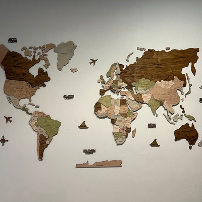 Wooden World Map Wall Art Wood World Map 3D Wooden Map Weltkarte Holz ...