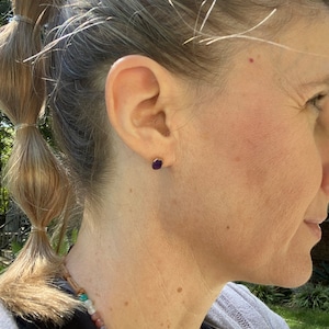 Customer photo from Danielle, Mini Raw Amethyst Stud Earrings, February Birthstone